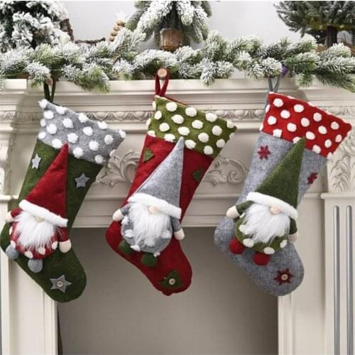 Christmas Stocking 2022 Merry Christmas Decoration 20 inch Lamb Velvet 3D Elf Faceless Doll Christmas Socks Candy Gift Bag