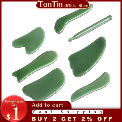 Dark Green Color Glass Guasha Scraping Massage Tool Facial Beauty V-line kit 7 types different shape