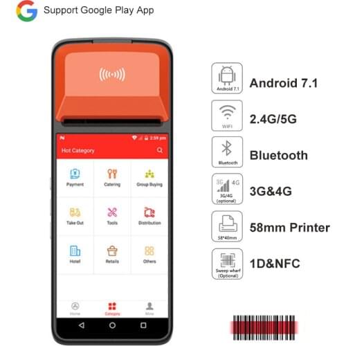 Android POS Terminal Thermal Printer Barcode scanner Machine with WiFi Bluetooth GPS NFC Mobile POS PDA