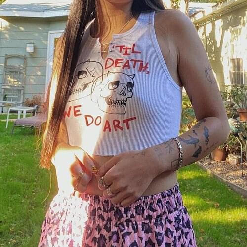 Tank Tops Y2K Streetwear Aesthetic Clip Needle Graphic Cyber Women Chic Sleeveless Activity Harajuku Skinny Crop Tops Camisole