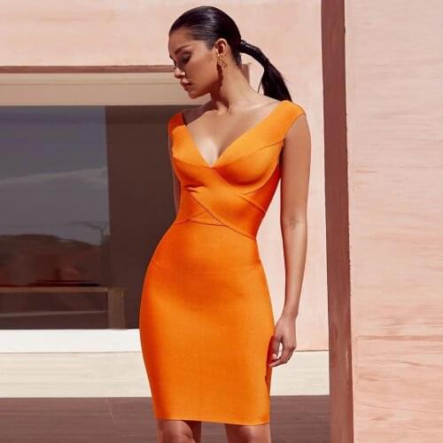 Top quality V-neck bodycon sexy low bosom evening bandage dress