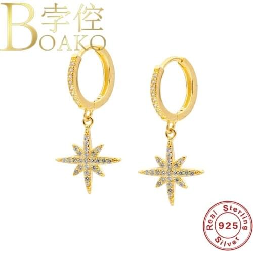 BOAKO Star Earrings For Women 925 Silver Earrings 2020 Fashionable Hoop Earrings Jewelry Zircon Pendientes Brincos Aretes Aros