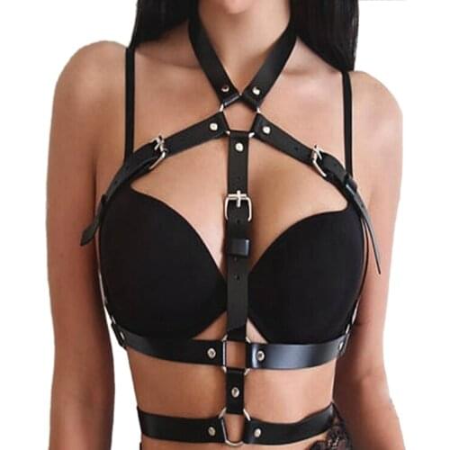 Rock Street Strap Leather Harness Underwear Garter Women Sexy Body Cage Belts Waist To Leg Bondage