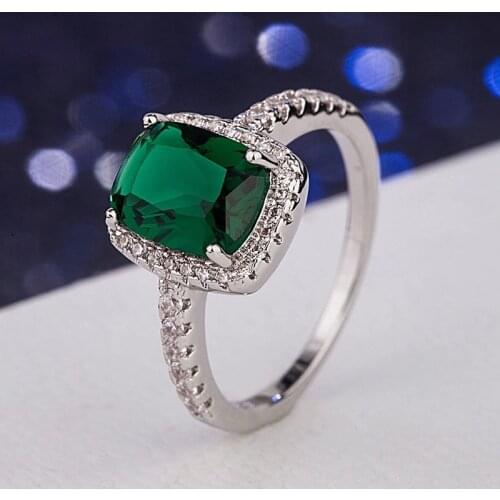 Trendy Charm Natural Emerald Zircon Ring 925 Sterling Silver Rings For Women Wedding Party Gemstones Fine Jewelry Gift Wholesale