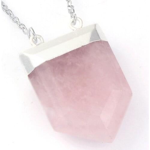 100-Unique Wholesale 10 Pcs Natural Rose Pink Quartz Royal Shield Double Hook Pendant Charms Point Healing Chakra Amulet Jewelry