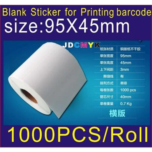 1000pcs size:95mm X45 mm Coated paper adhesive many sizes can be choose blank sticker barcode print paper blank label sticker