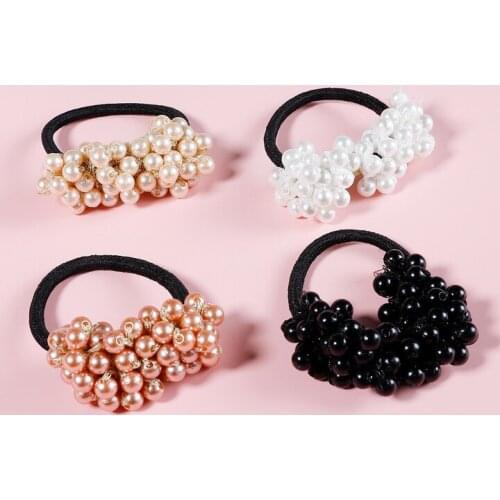 2pc Women Hair Accessories Pearl Beads Headbands Ponytail Holder Girls Scrunchies Retro Elastic Hair Bands Rubber Rope Headdress