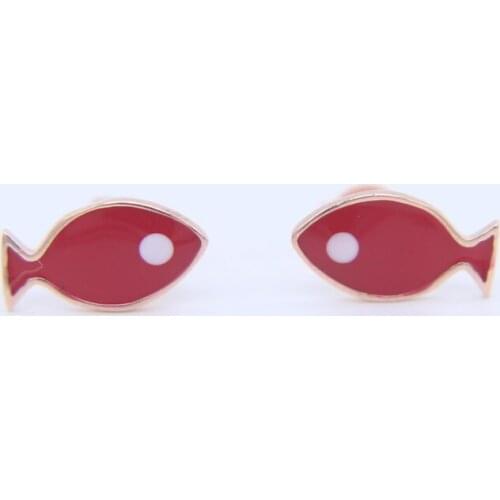 2021 NEW DESIGN jewelry red earrings for girl gift enamel fish studs cute delicate fashion fish stud earring 925 silver