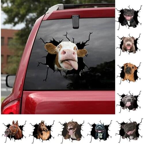 28Styles 3D Hole Split Funny Sticker Dog Cow Pig Personalized Funny Animal Car Window Glass Creative Wall Art Decoration