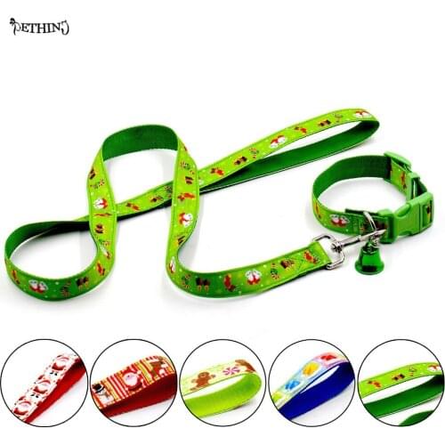 New 5 Kinds Christmas Dog Collar + Leash S L Size Christmas Pet Dog Collar Leash Adjustable Dog Pet Collar Puppy Lead
