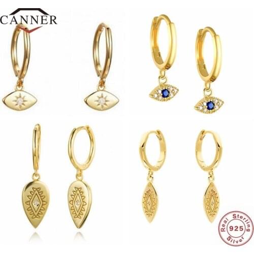 CANNER Luxury Hoop Earrings 925 Sterling Silver Zircon Earrings Round Silver Gold Color Eye Huggie Piercing Earings Fine Jewelry