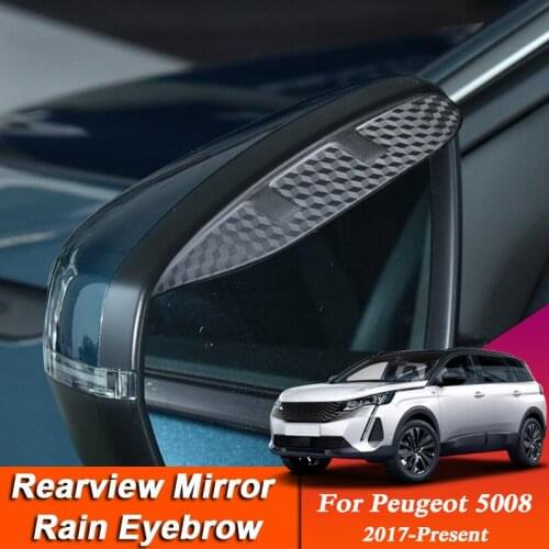 2pcs Car-styling For Peugeot 5008 2017-Present Carbon Fiber Rearview Mirror Eyebrow Rain Shield Anti-rain Visor Auto Accessories