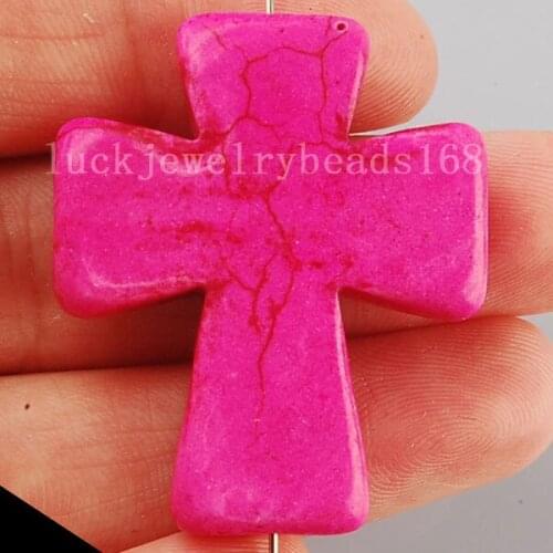 Free Shipping Women Fashion Jewelry 30x36mm Pink Howlite Cross Pendant Bead C2716