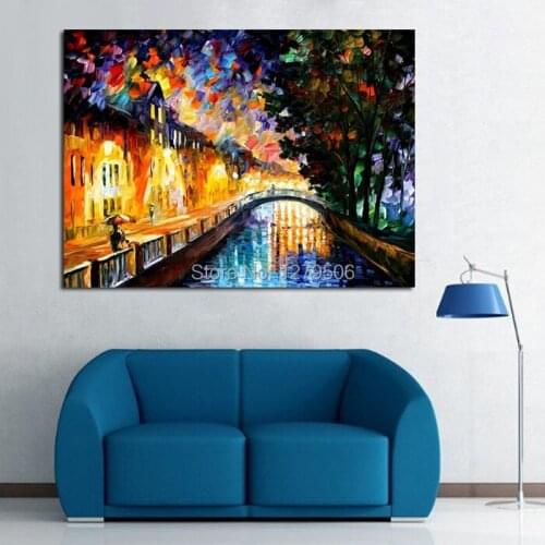 Big size 100% Handpainted Abstract Knife Bridge River Oil Painting On Canvas landscape Oil Painting For Home Decor As Best Gift