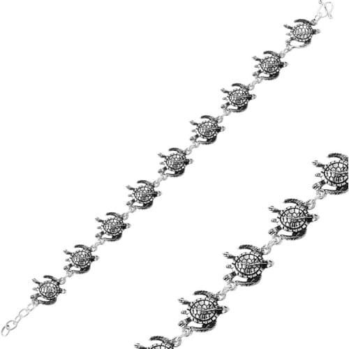 Silver 925 Sterling Oxidized Sea Turtle Sterling Bracelet