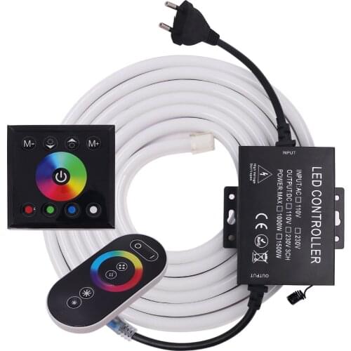 RGB Neon Light Strip + Touch Panel Remote Controller IP68 Waterproof Neon Rainbow Lamp 5050 60Leds/m Neon Rope 220V 110V AC