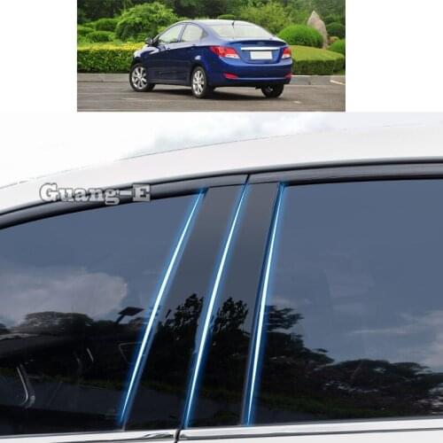 For Hyundai Verna Sedan 2010-2016 Car PC Material Pillar Post Cover Door Trim Window Piano Black Molding Sticker Plate 8pcs