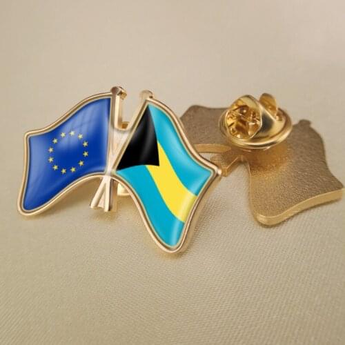 European Union and Bahamas Crossed Double Friendship Flags Lapel Pins