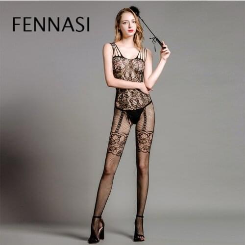FENNASI Erotic Women Pantyhose With Print Open Crotch Fashionable Women Elasticity Tights Black Nylons Lady Mesh Sexy Tights