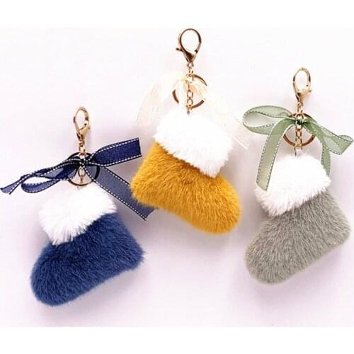 Brand Designer Handmade Fashion Plush Boot Shoe Faux Fur Keychain Women Bag Charm Backpack Pendant