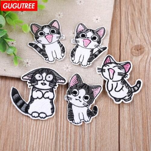 GUGUTREE embroidery cats patches animal patches badges applique patches for clothing YX-21