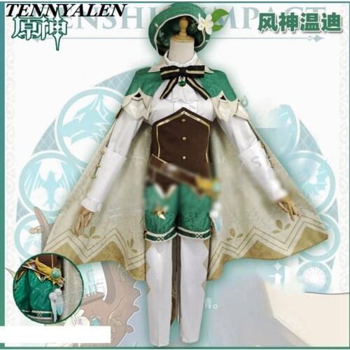 Game Genshin Impact Cosplay Project Venti Costume 2020 New Anime Cos Cloak Top Pants Set Female Wig Shoes Gods Eye Accessories