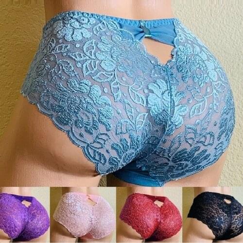 Mid-waist lace pantiesfeminine sense, seamless transparent pattern, comfortable pure cotton breathable buttocks briefs for girls