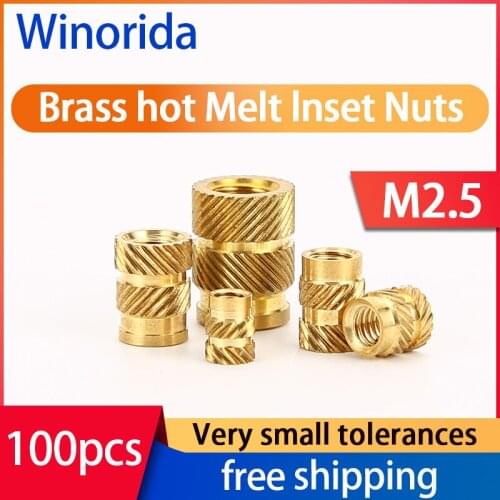 M2.5 Brass Hot Melt Inserts Nut Heating Molding Copper Thread Inset Nuts SL-Type Double Twill Knurled Injection Brass Nut 100Pcs