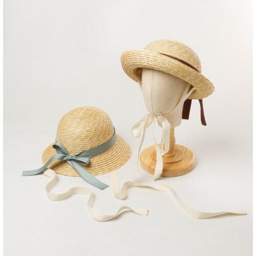 Summer New Children Outdoor Travel Sun Hat Bow Decoration With Bandage Straw Hat Girls Sunshade Bucket Hat Wholesale