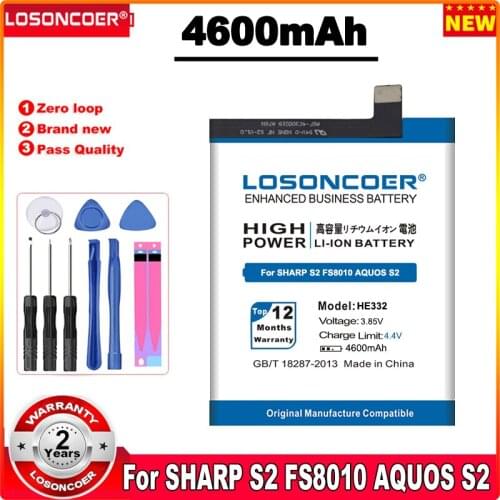 LOSONCOER HE332 4600mAh Replacement Li-ion Batteries For SHARP S2 FS8010 AQUOS S2 Smart Phone Battery+Quick Arrive