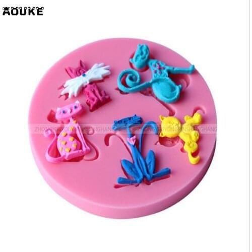 Cute Cartoon Gentleman Cat Shape Fondant Cake Silicone Mold Biscuits Chocolate Decoration Mould Cookies Molds DIY Baking Tools