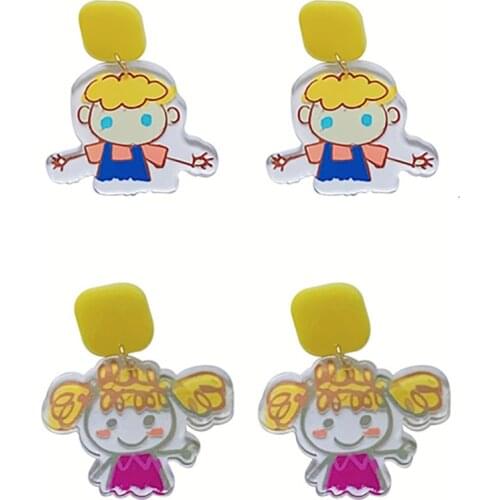 Cute Cartoon Girls and Boys Shape Earrings Dangle for Women Lovely Fun Painting and Graffiti Girlfriend Ear Jewelry Accessories