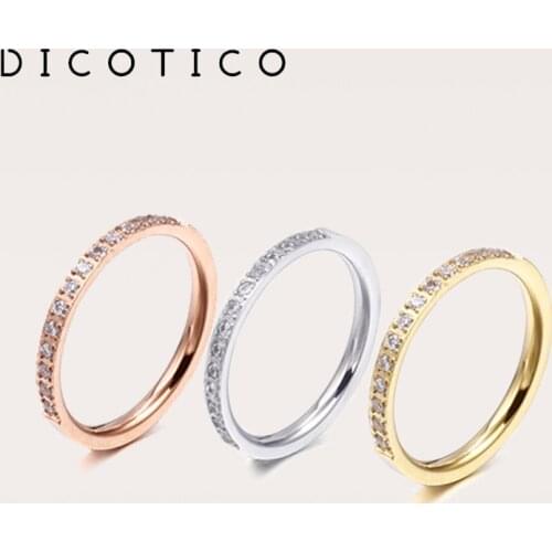 DICOTICO Fashion Femme Anneaux Bijoux Tri-Color Stainless Steel Zircon Mini Rings For Women Wedding Bands Rings Jewelry 2020