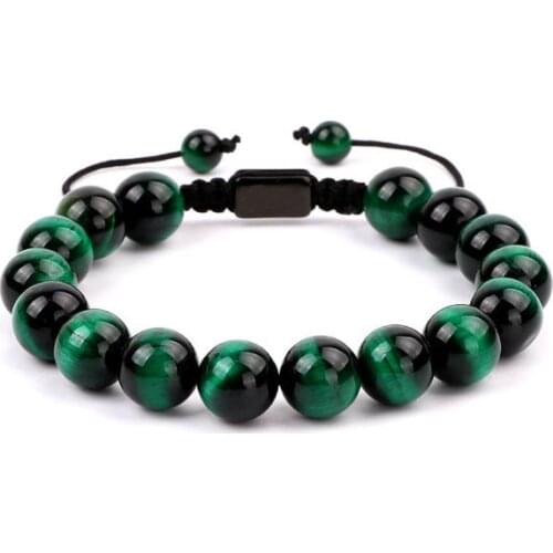 High quality 10mm A grade tiger eye stone bracelet men jewelry gift braided power beads macrame bracelet