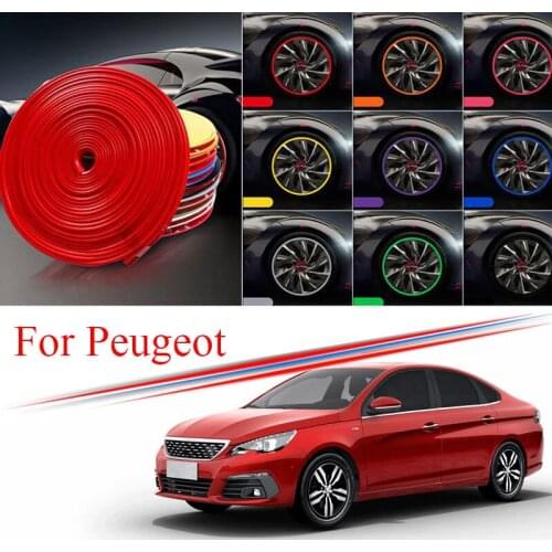 9 Colors Car Wheel Hub Rim for Peugeot 206 207 308 407 607 4008 RCZ 3008 Edge Protector Ring Tire Strip Guard Rubber Decals 8M