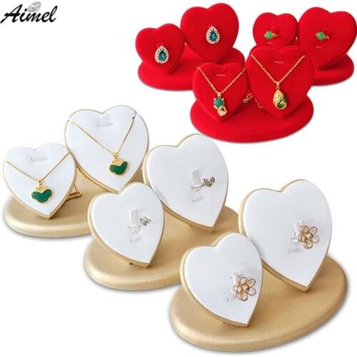 Creative Heart Shape Earring Jewelry Storage Stand Wedding Double Ring Jewelry Organizer Window Counter Pendant Display Stand
