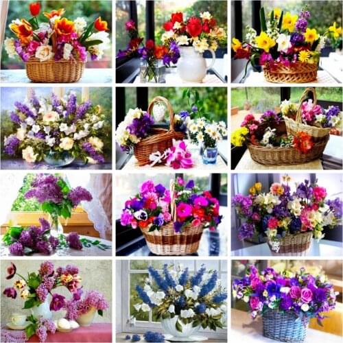 Full Square/round Diamond Painting Lilac Flower Mosaic Embroidery Clove Floral Vase Home Decoration Diamond Art Wall Poster