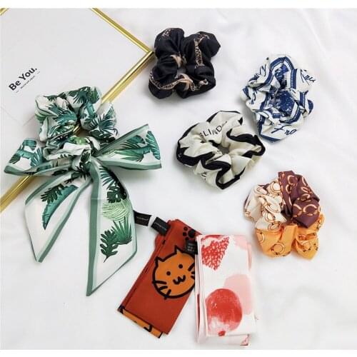2pcs 6*95cm Print Women Girl Fashion Scrunchies Elastic Hair Band Hairband Headband Hair Ribbon Scarf Bow Hair Tie Accessories