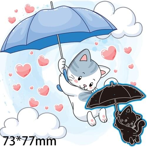 Cutting Metal Dies Little Cat under Umbrella New Stencils DIY Scrapbooking Paper Cards Craft Making Craft Decoration 73*77 mm