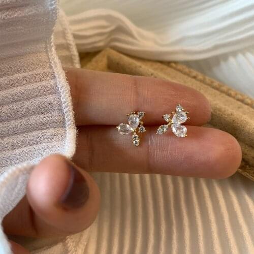 Morivovog 925 Sterling Silver Zircon Flower Small Stud Earrings Girls 14K Gold Chic Luxury Earrings Ladies Friendship Jewelry