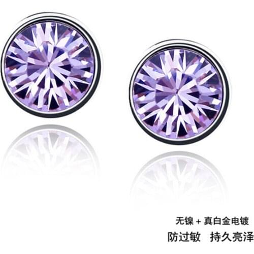 12 Colors Austrian Crystal Fashion Jewelry Stud Earrings for women gold Color Vintage Earrings New Sale Hot 74435Violet