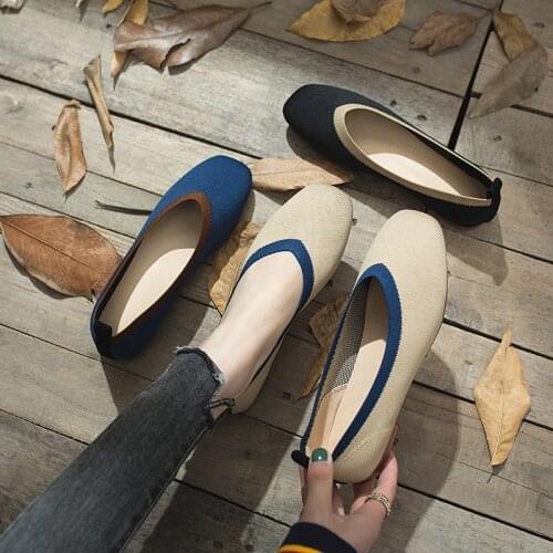 Flying Weaving kintted soft flats multi-color korean mesh peas shoes flexible round toe slip-on loafers womens ballet flats2019k
