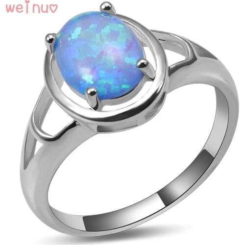 Weinuo Blue Fire Opal Ring 925 Sterling Silver Top Quality Fancy Jewelry Wedding Ring Size 5 6 7 8 9 10 A440