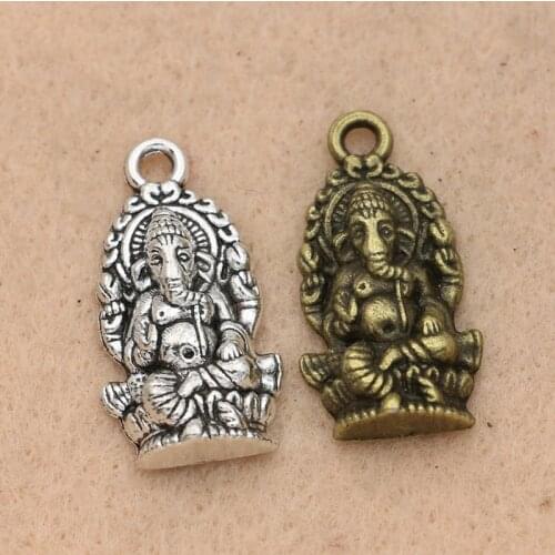 10PCS Tibetan Silver Plated Elephant Buddha Charm Pendant fit Bracelet Necklace Jewelry DIY Making Accessories Handmade 27x14mm