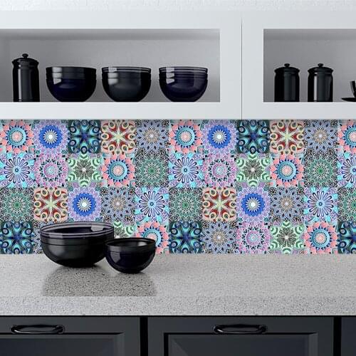 10pcs PVC Color Mandala Style Crystal Waterproof Tile Cabinet WallPaper For kitchen Bathroom Furniture Renovation Wall Sticker
