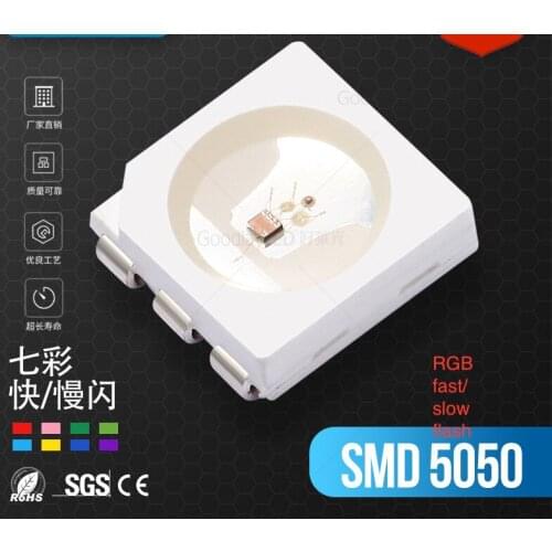 1000pcs/lot 0.06W Highlight LED 5050 RGB Lamp Beads Seven Color 5050 Slow Flash Led 5050 Magic RGB Built-in IC