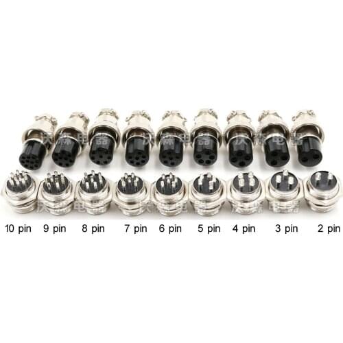 2 - 10 Pin GX16 Aviation Plug & Socket Circular Multipole Connector Bulkhead