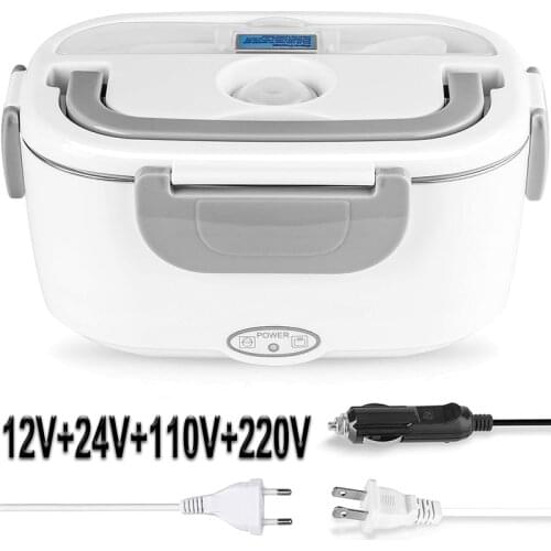 2 in 1 Car Home Dual Use Electric Lunch Box Stainless Steel 12V 24V 110V 220V Heating Food Warmer Container Heater EU US Plug