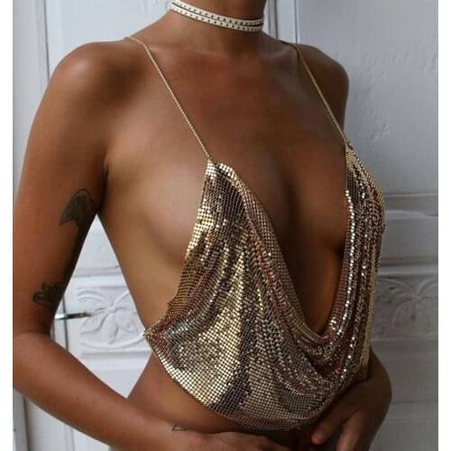 2021 Sexy Lingerie Top Sequins Crystal Sexy Halter Camis Top Womens Fashion Party Clubwear Summer NEW Exotic Tanks for ladies