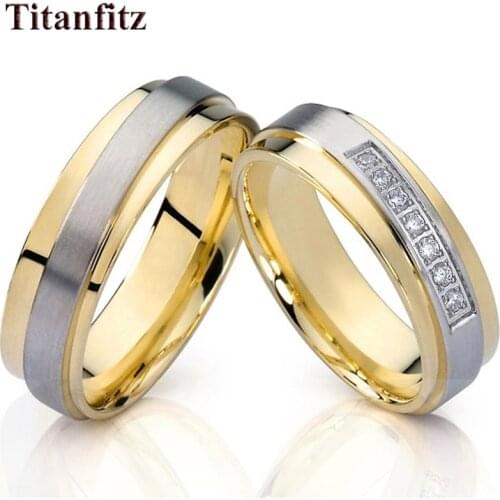 2021 Love Alliances CZ Wedding Rings Set For Men And Women Gold Color Stainless Steel Jewelry Proposal Couple Ring Marriage